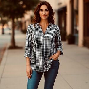 Zara Shirt Black & White Flannel Check Blouse Collared Shirt XS